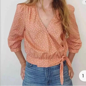 Madewell Peach Star Scatters Women’s Wrap Blouse Top Size XS